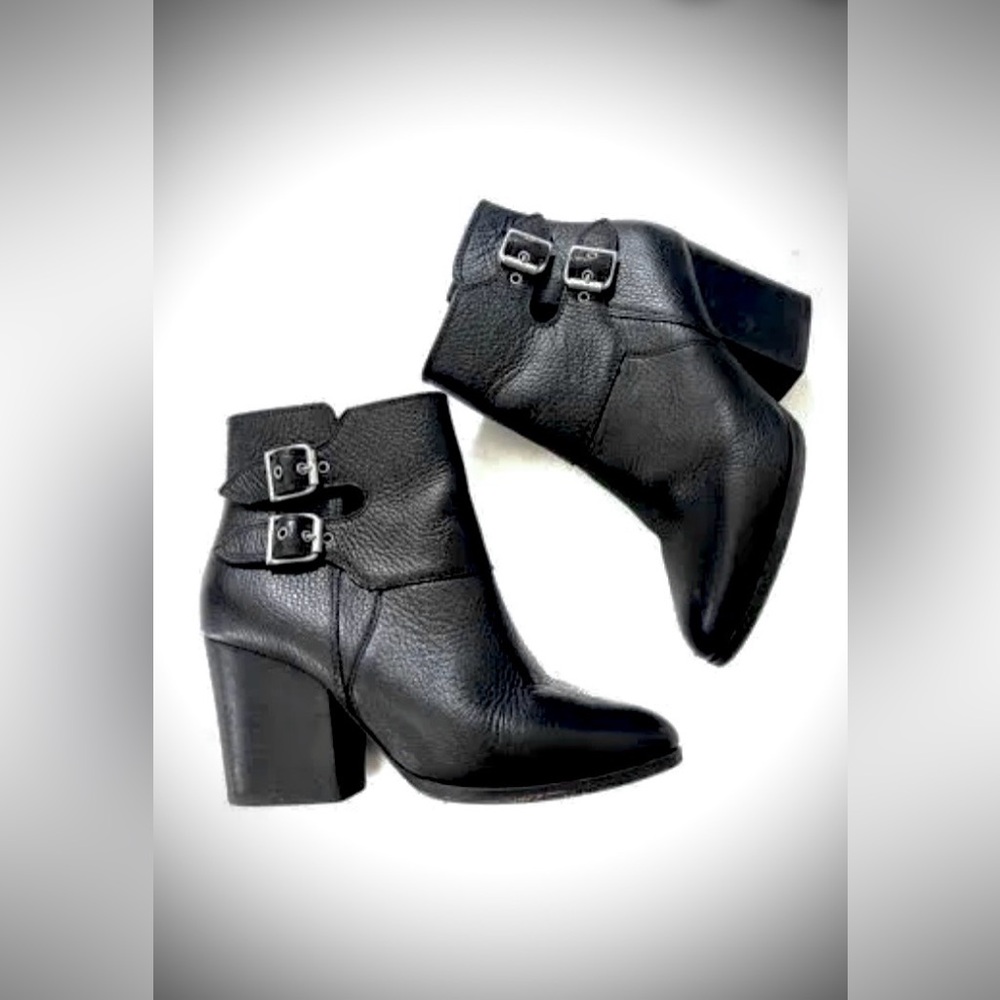 The Kooples Black Leather Ankle Boots Heels Adjustable Buckles EU size 40 = US 9